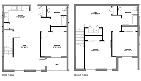 Floor plan for 3 beds, 2 baths, 1405 sqft